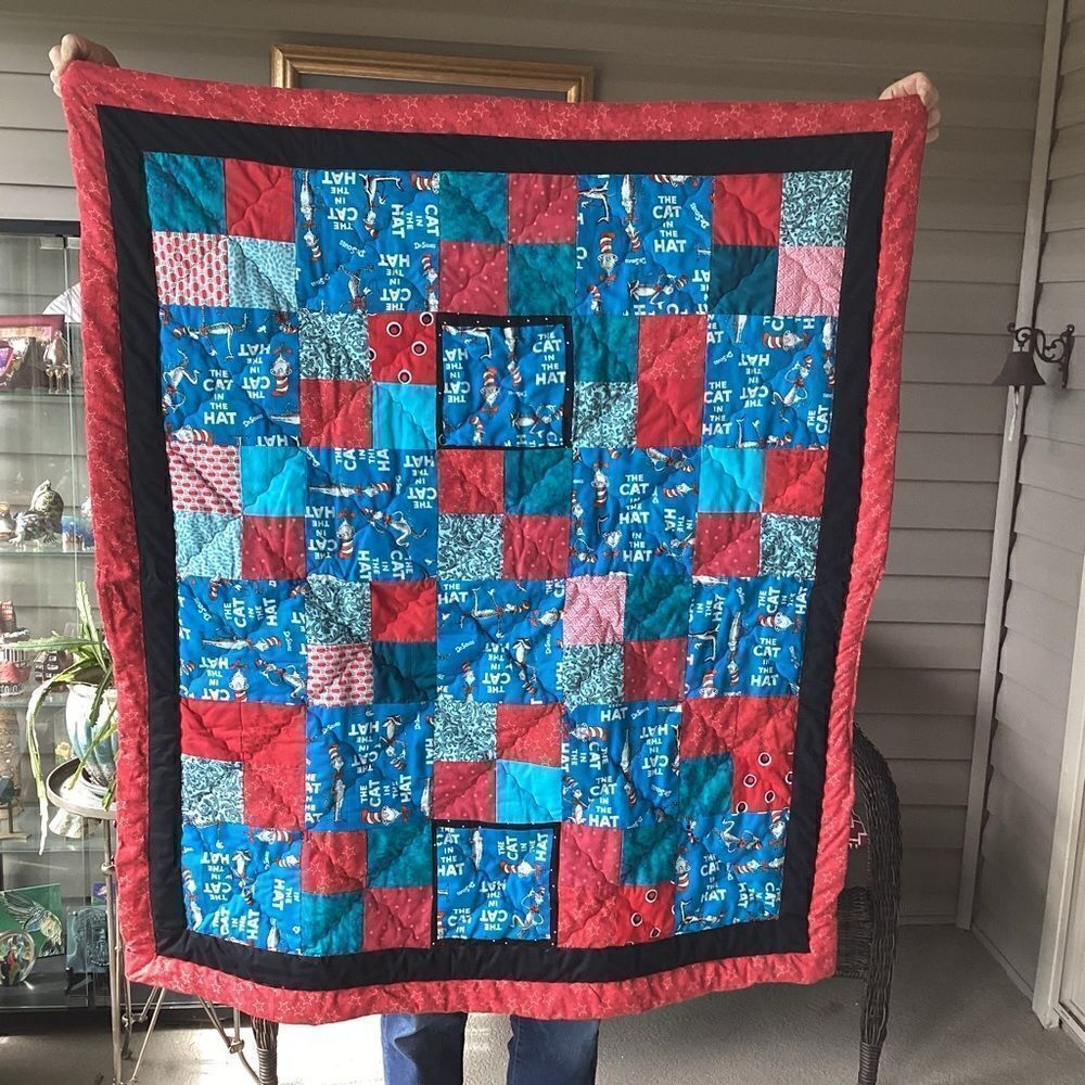 NWT. Hand Crafted Dr. Seuss’ Cat in The Hat Lap Quilt